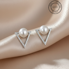 Silver Triangular Pearl Studs