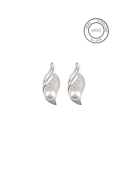 Silver Sea Shell Pearl Studs