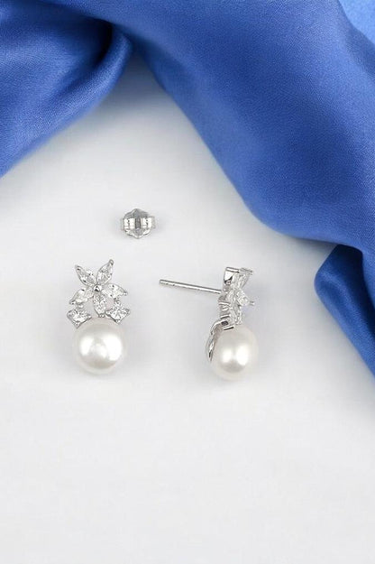 Silver Floral Pearl Studs