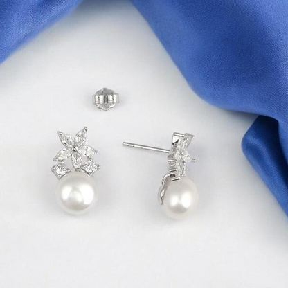 Silver Floral Pearl Studs