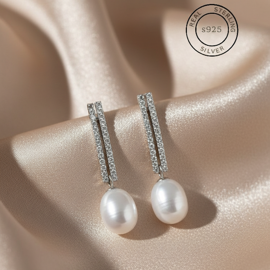 Silver Pearl Drop Danglers