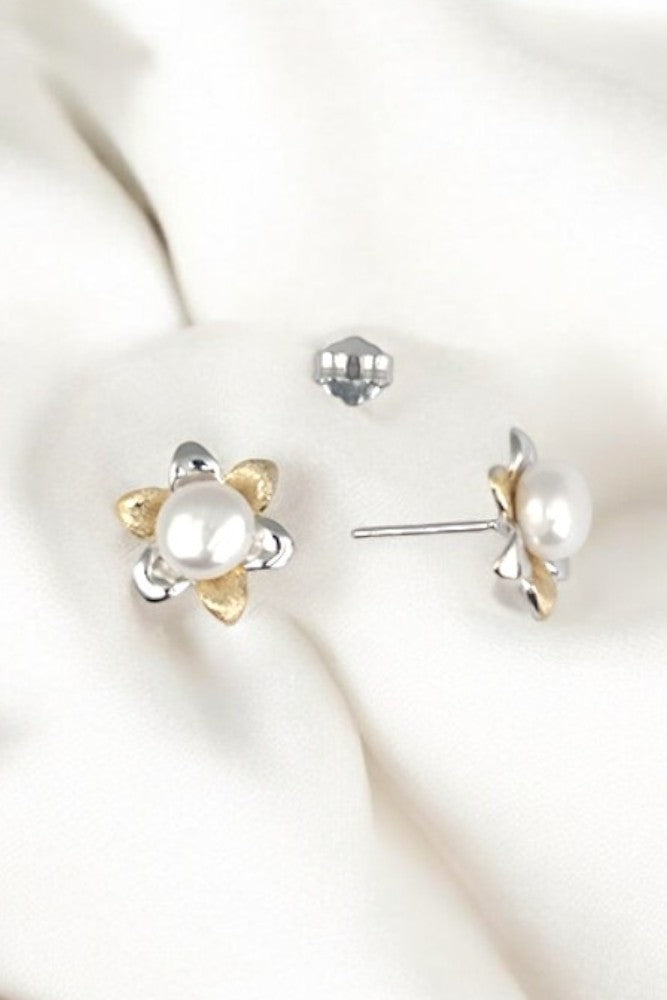 Silver Floral Pearl Studs