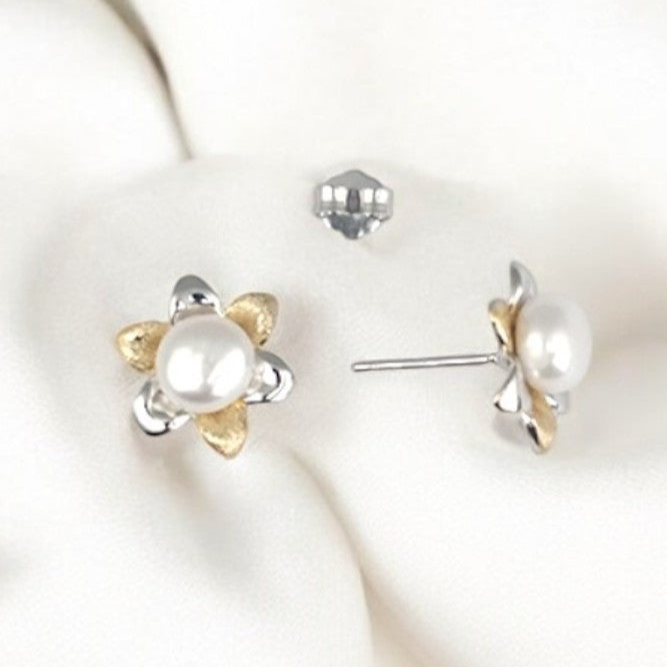 Silver Floral Pearl Studs