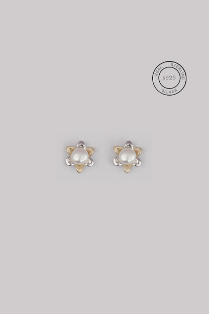 Silver Floral Pearl Studs