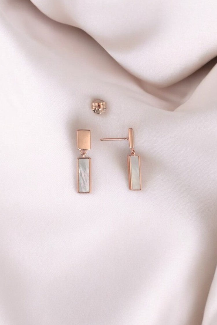 Rosegold Mother Of Pearl Rectangular Dangles