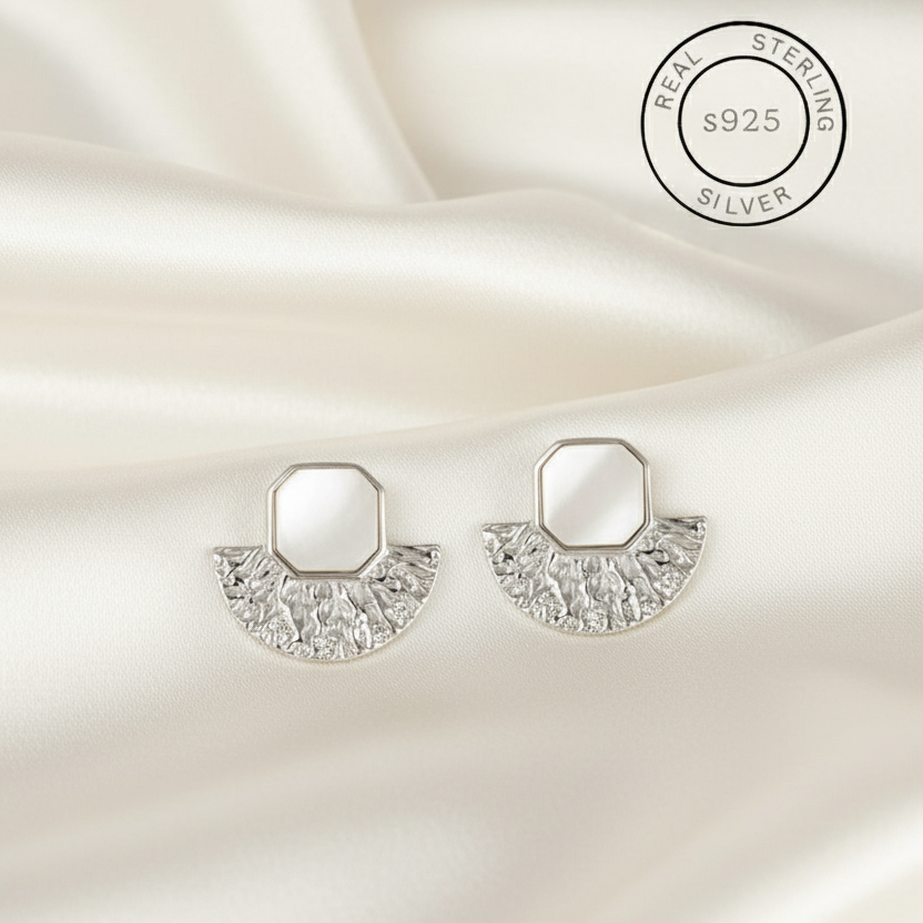 Silver Mother Of Pearl Textured Studs
