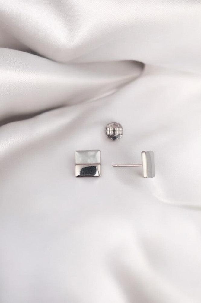 Silver Mother Of Pearl Square Studs