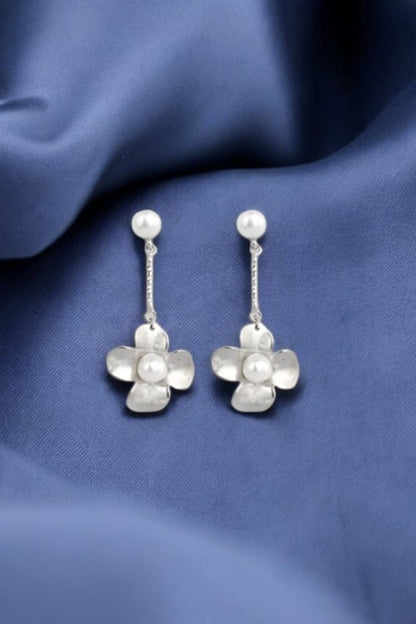 Silver Lily floral pearl Danglers