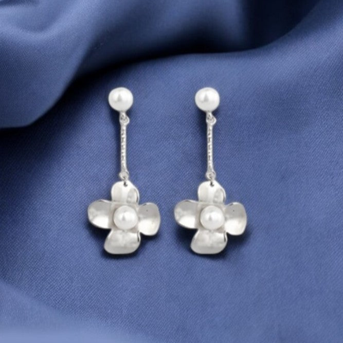 Silver Lily floral pearl Danglers