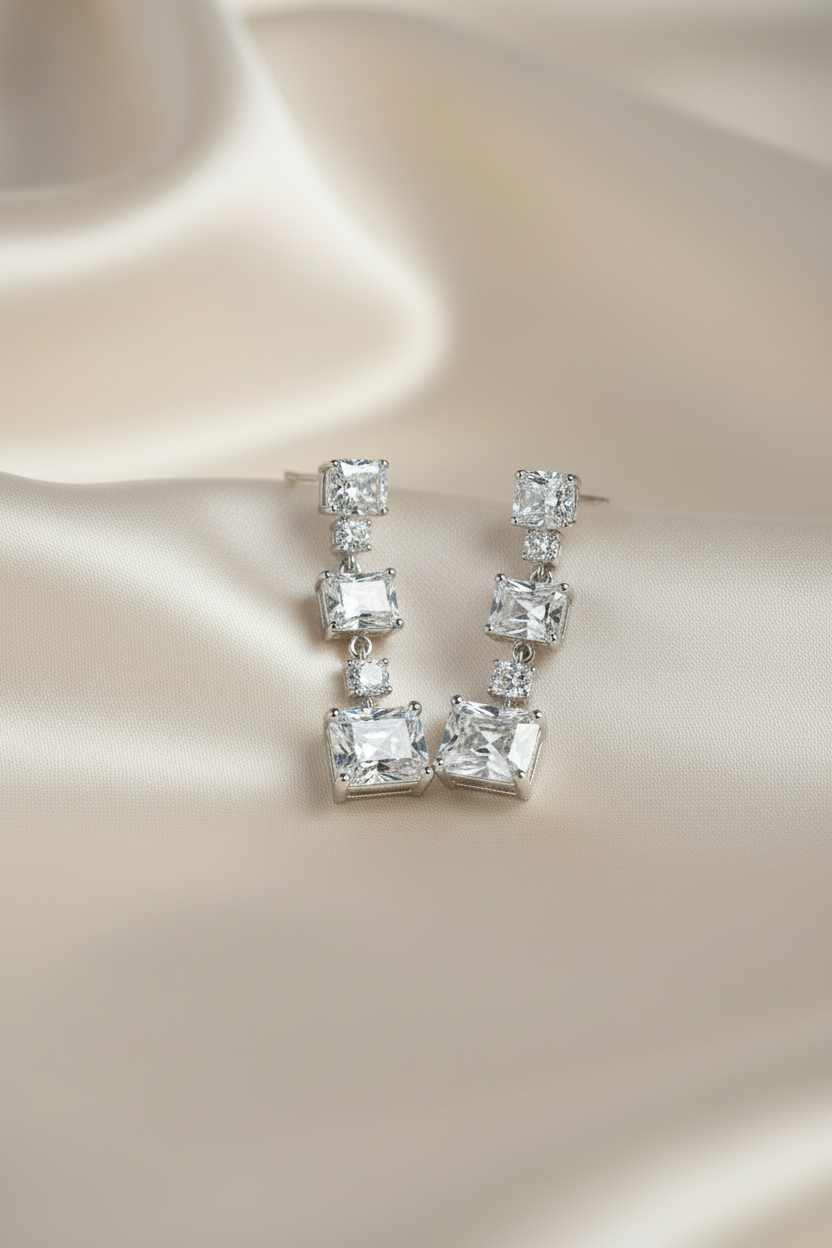 Silver Dazzling Zircon Danglers