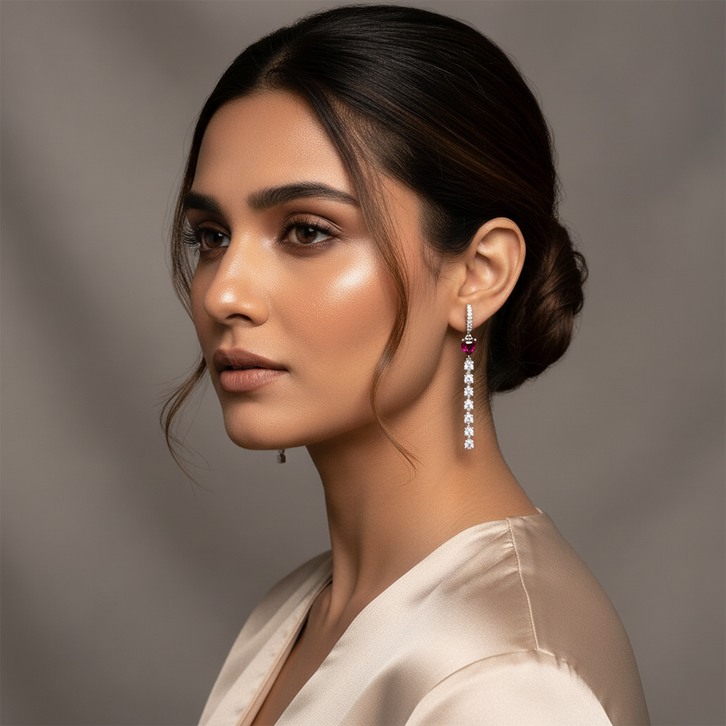 Woman wearing Silver Heartfelt Hoop Earrings