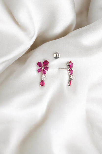 Silver Rani Pink Blossom Earrings