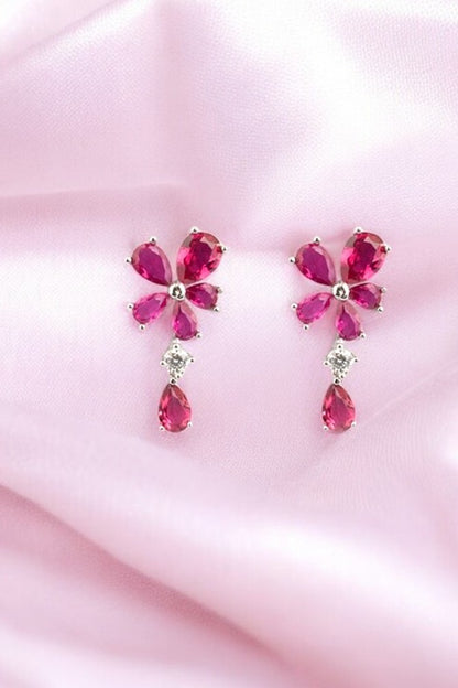 Silver Rani Pink Blossom Earrings