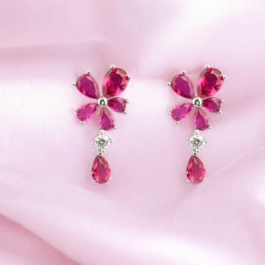 Silver Rani Pink Blossom Earrings