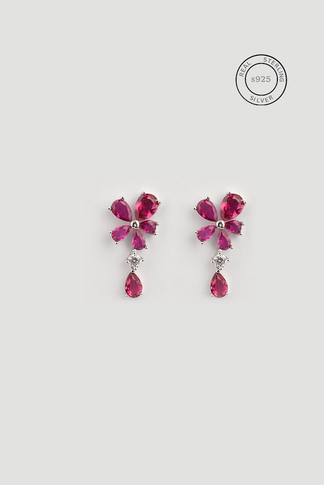 Silver Rani Pink Blossom Earrings