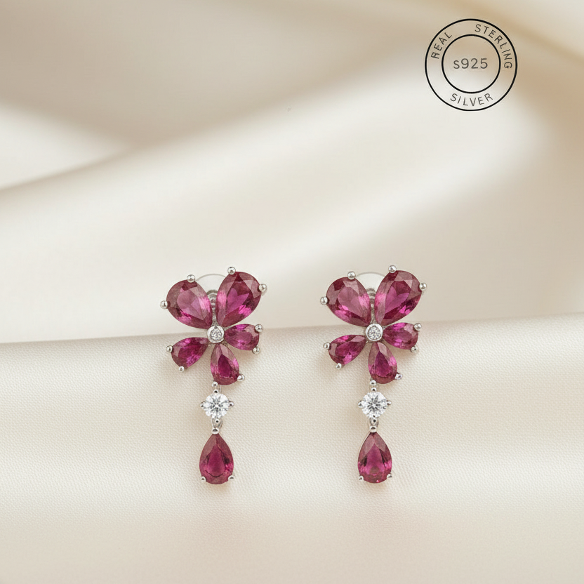 Silver Rani Pink Blossom Earrings