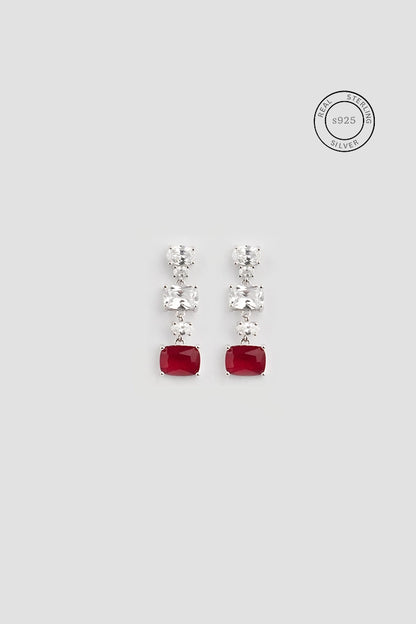 Silver Ruby Red Zircon Dangles