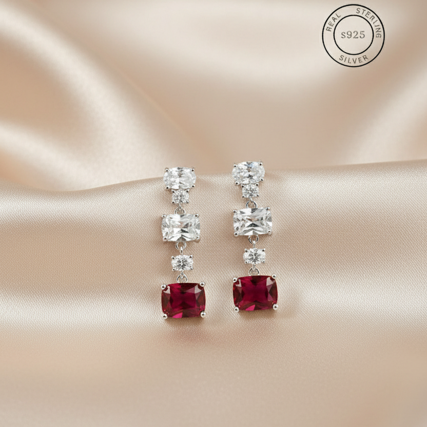 Silver Ruby Red Zircon Dangles