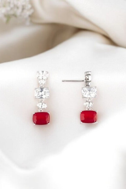 Silver Ruby Red Zircon Dangles