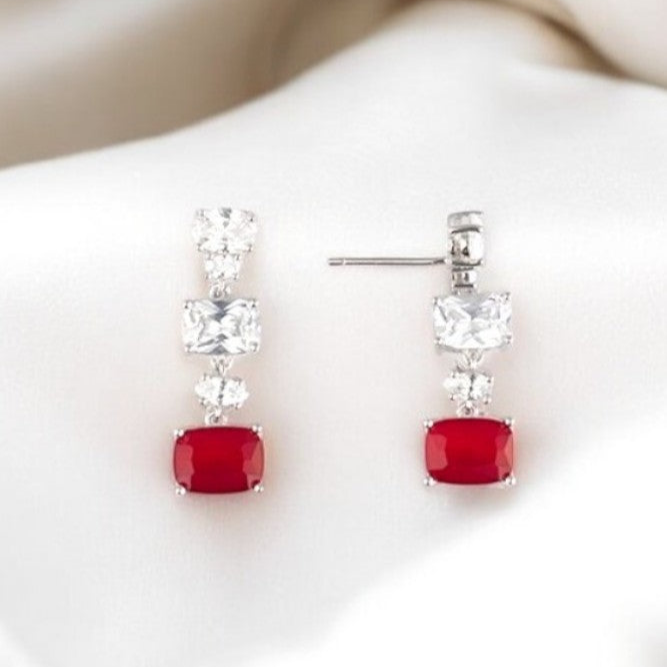 Silver Ruby Red Zircon Dangles