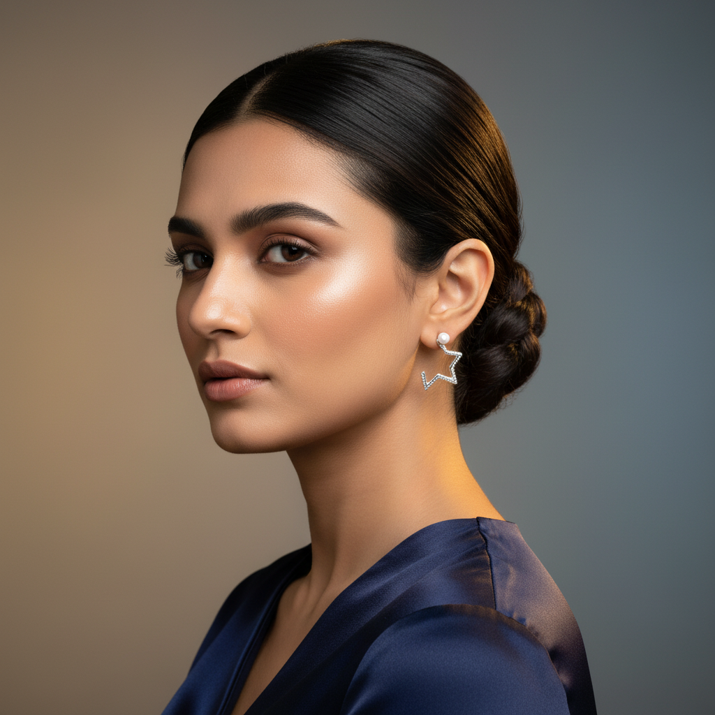 Woman wearing star-shaped earrings 