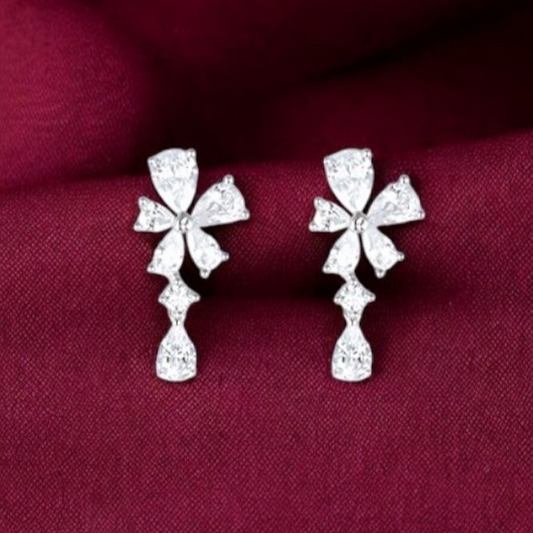 Silver Zircon Blossom Earrings