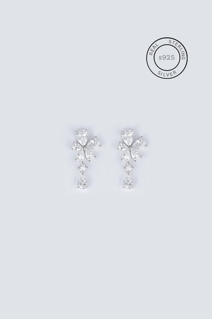 Silver Zircon Blossom Earrings