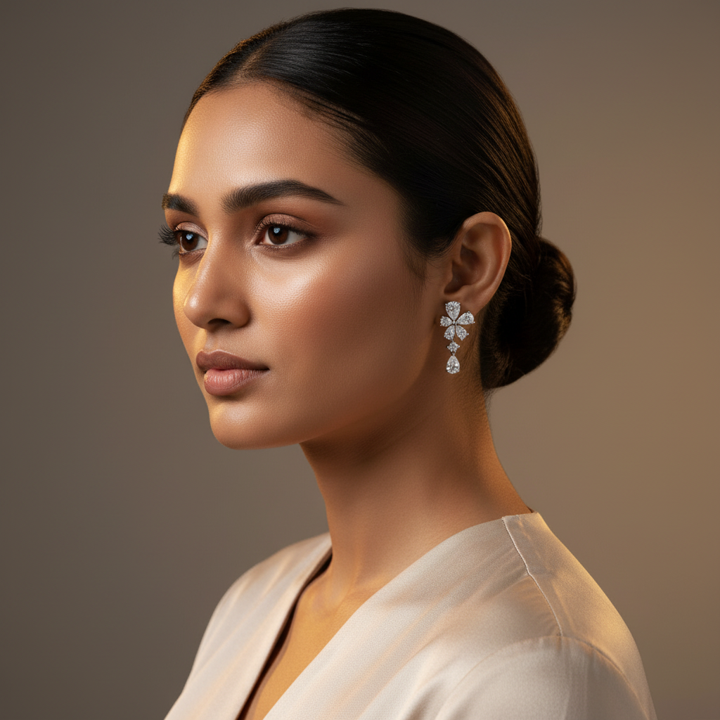 Silver Zircon Blossom Earrings
