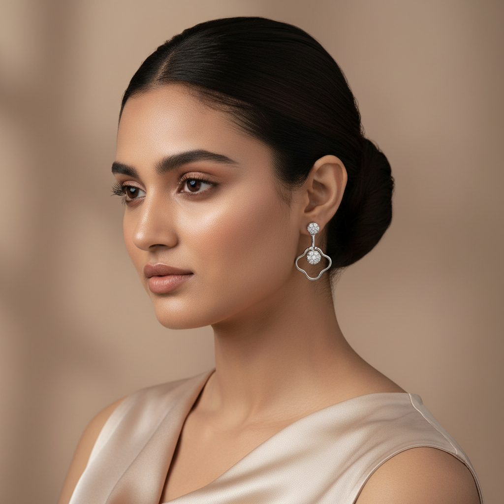 Woman wearing Silver Charm Earrings