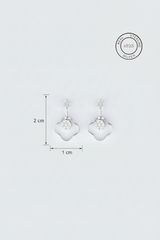 Silver earrings with clear gemstones on a light gray background, featuring a '925' stamp.