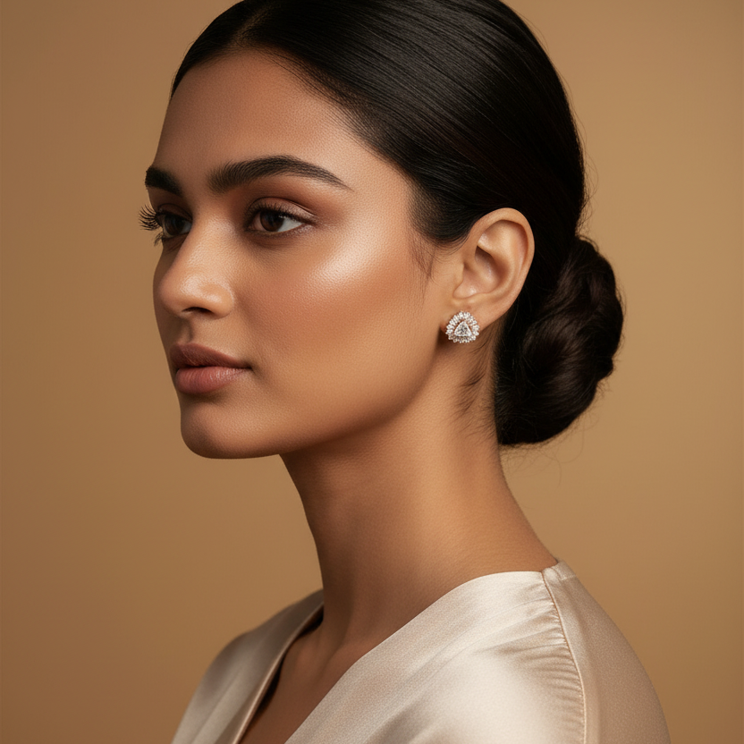 Woman wearing Rosegold Zircon Radiant Studs