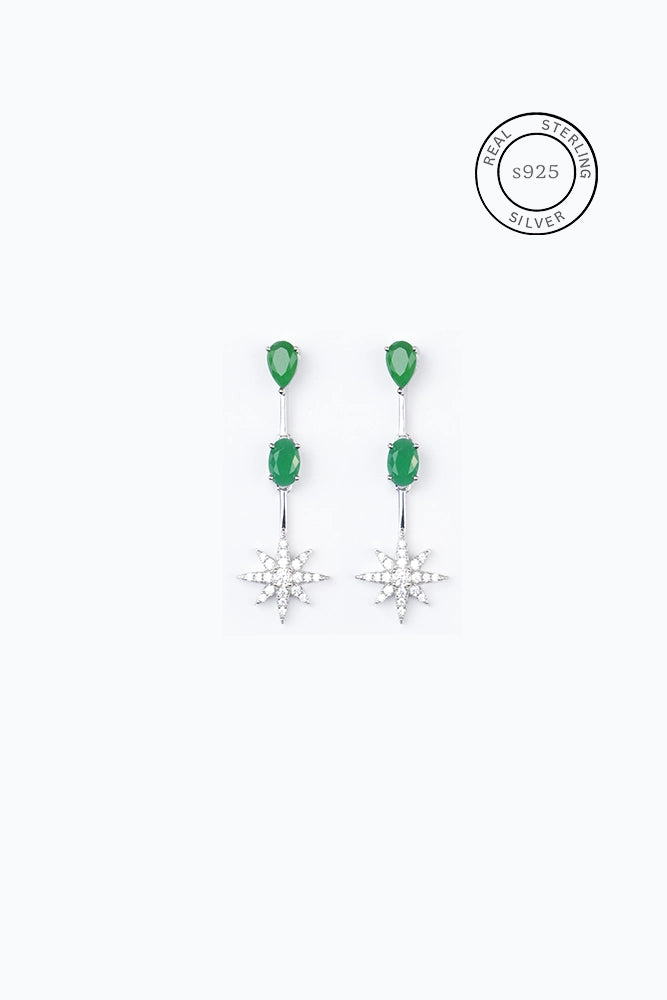 Silver Emerald Green Danglers