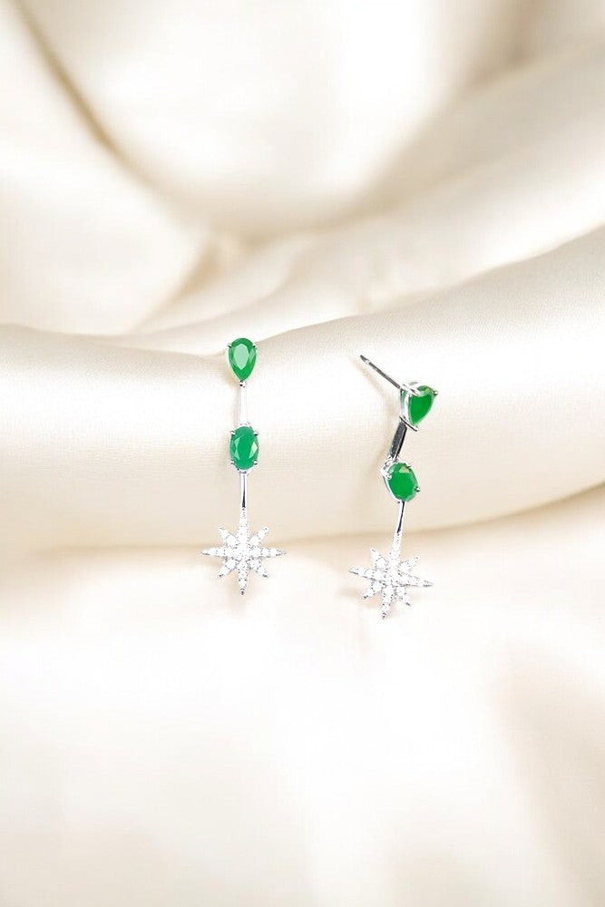 Silver Emerald Green Danglers