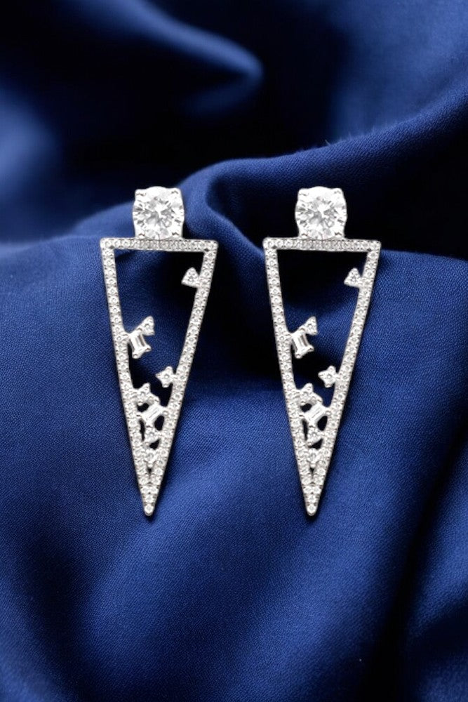 Silver Sleek Triangular Danglers