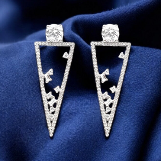 Silver Sleek Triangular Danglers