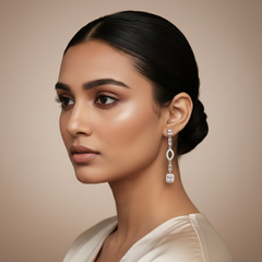 Woman wearing Silver Zircon Elegance Danglers