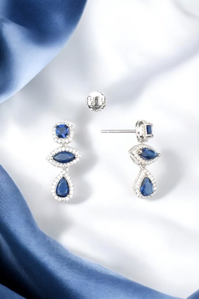 Silver Sapphire Blue Danglers