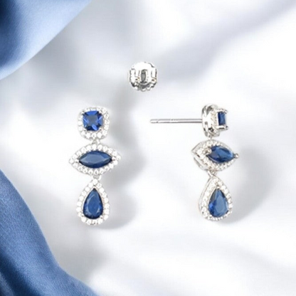 Silver Sapphire Blue Danglers