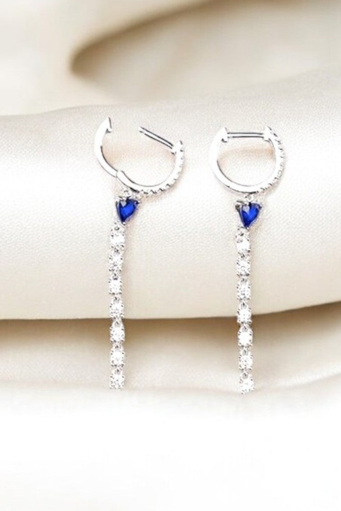 Silver Sapphire Blue Hoop Earrings