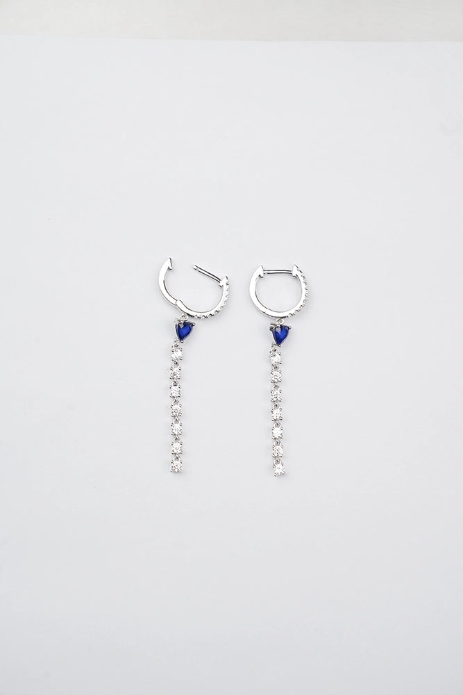 Silver Sapphire Blue Hoop Earrings