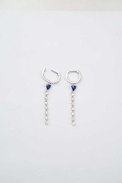 Silver Sapphire Blue Hoop Earrings