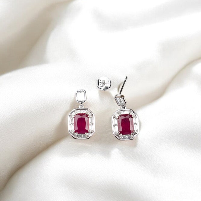 Silver Ruby Red Dangles