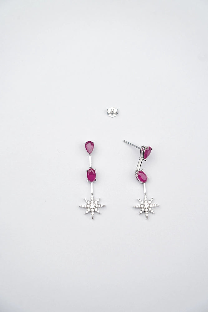 Silver Rani Pink Star Dangle Earrings