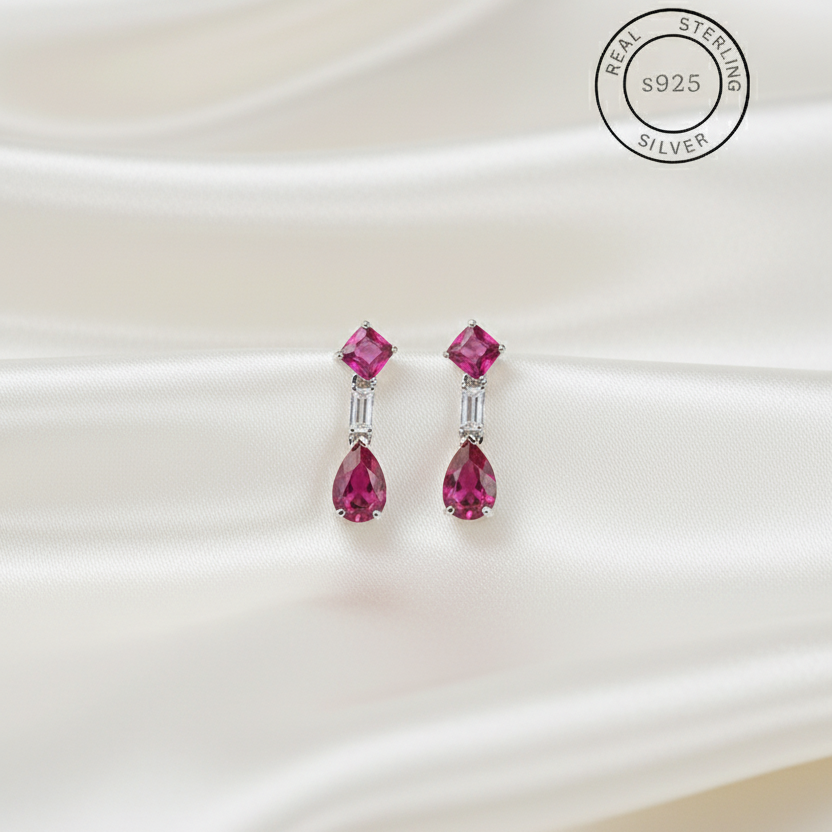 Silver Rani Pink Hue Danglers