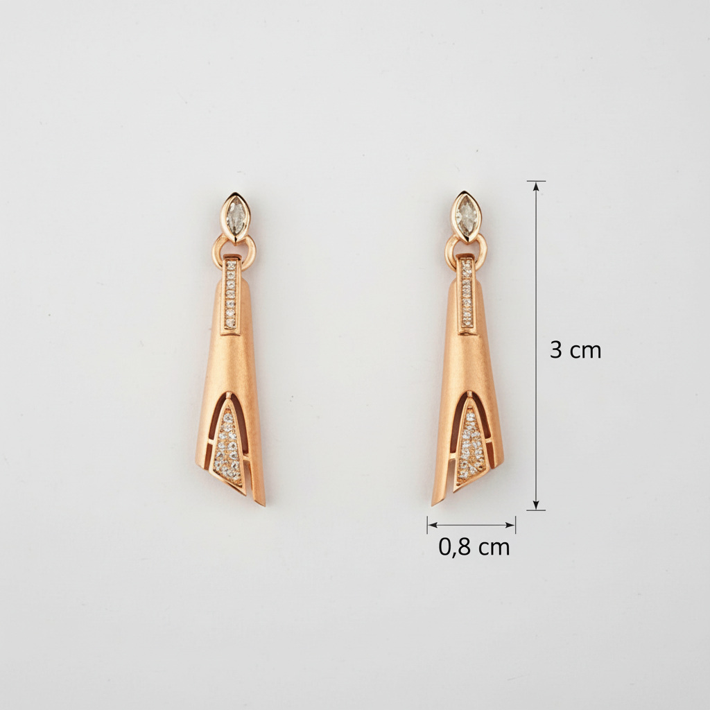 Rose gold earrings with diamond accents and measurements 