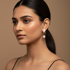 Woman wearing 925 Sterling Silver Pearl earrings 