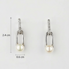 Silver earrings with pearls and gemstones, shown with measurements 