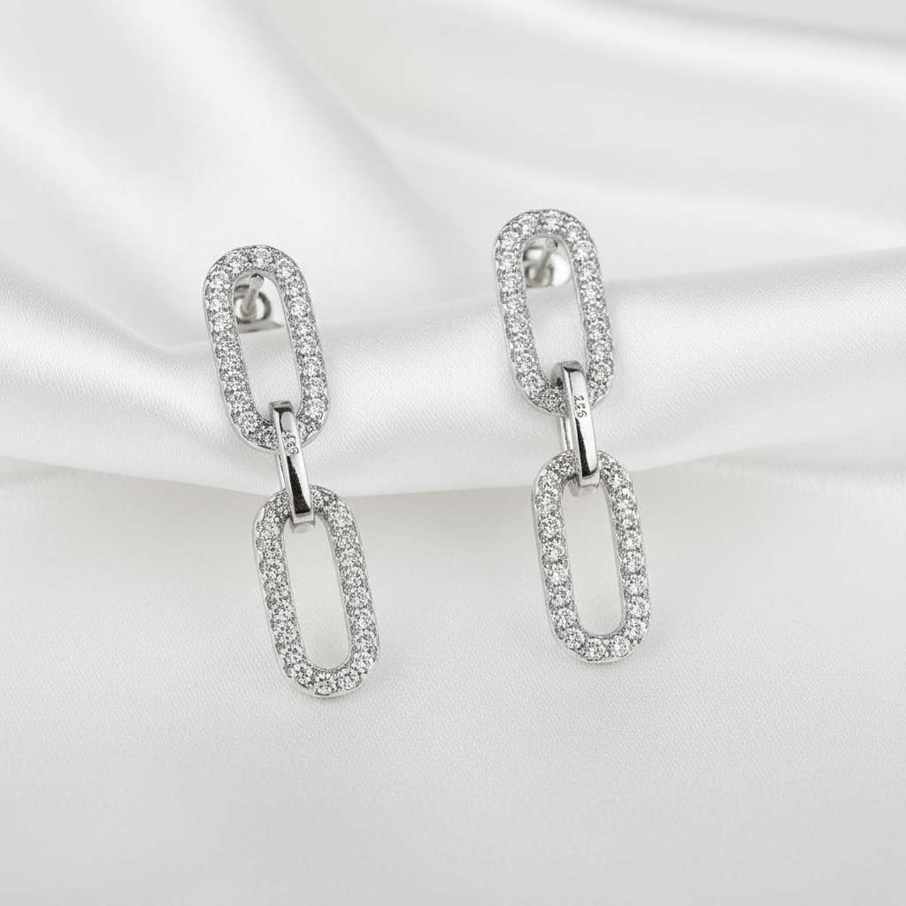 925 Sterling Silver Link Drop Earrings
