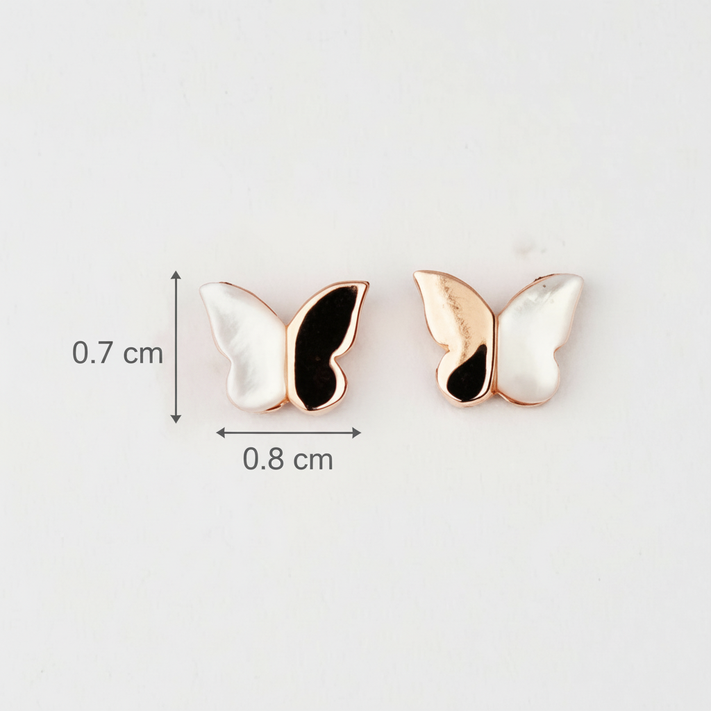 Mother of Pearl Butterfly-shaped earrings with dimensions