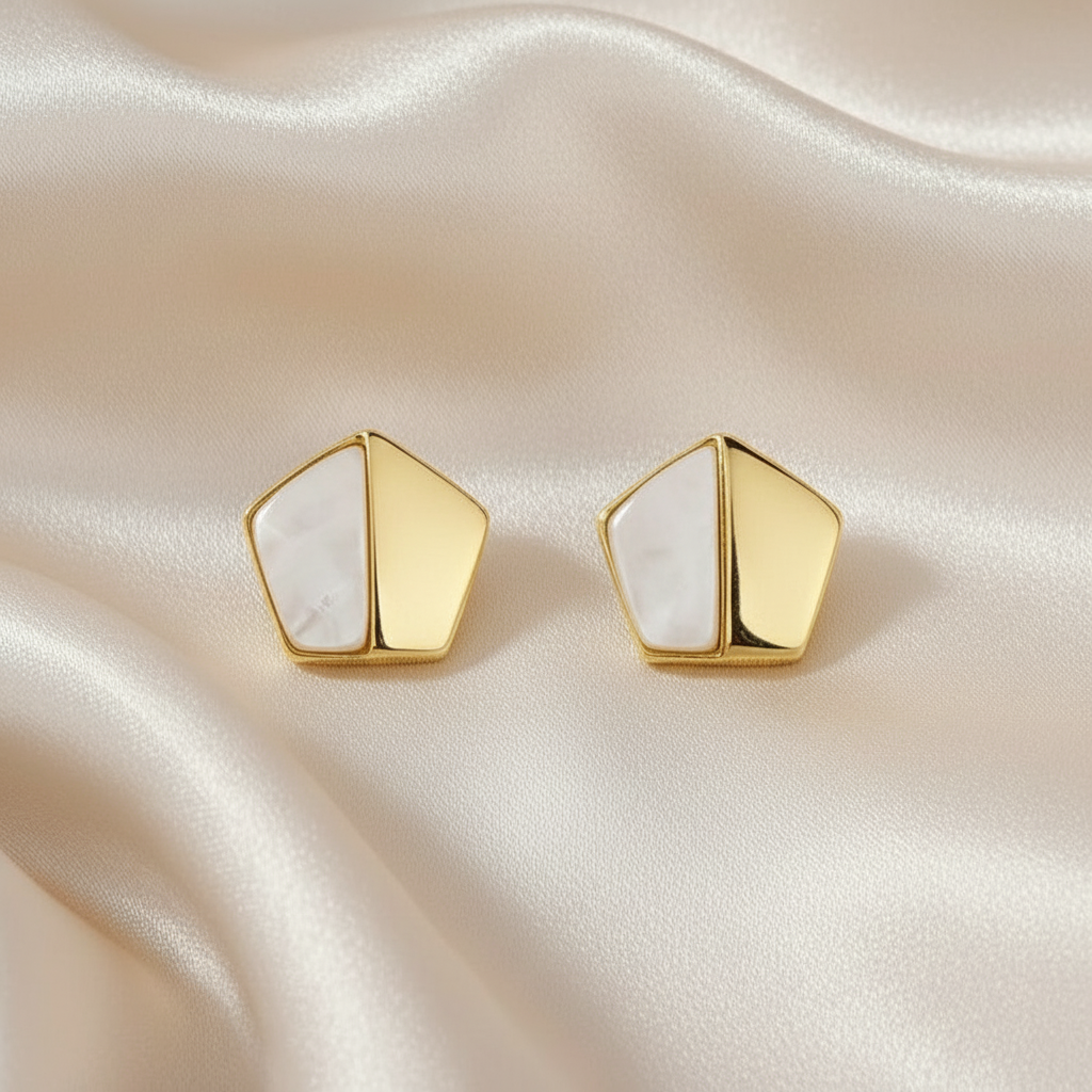 Gold and white Mother of pearl geometric earrings 